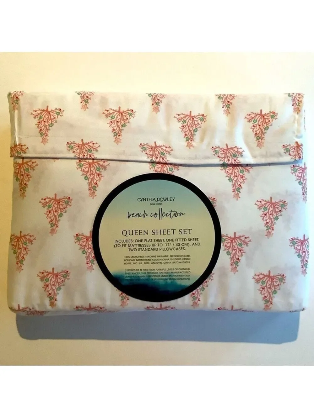 Cynthia Rowley Coastal Christmas Tree Sheet Set Queen New